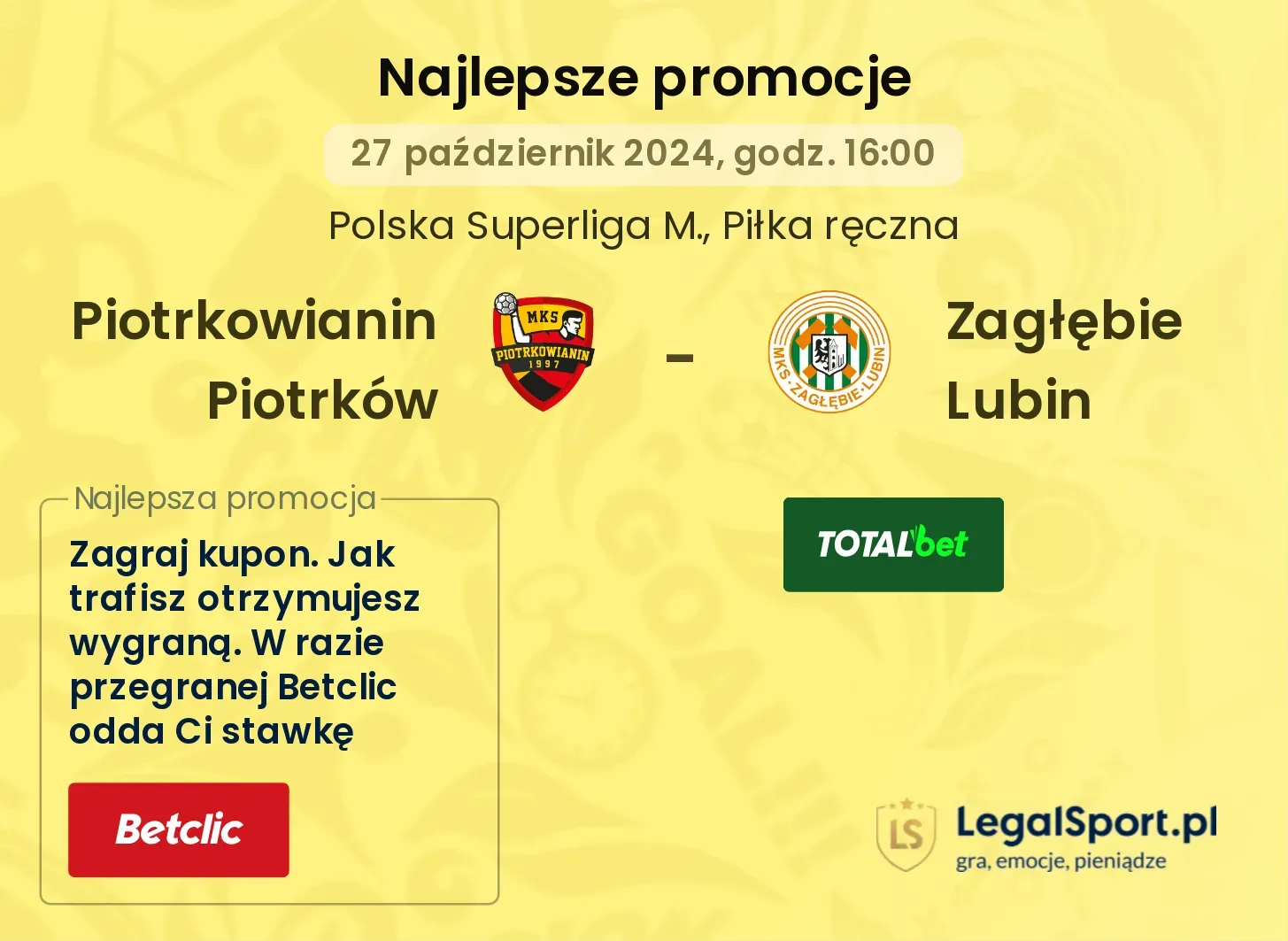 Piotrkowianin Piotrków - Zagłębie Lubin promocje bonusy na mecz