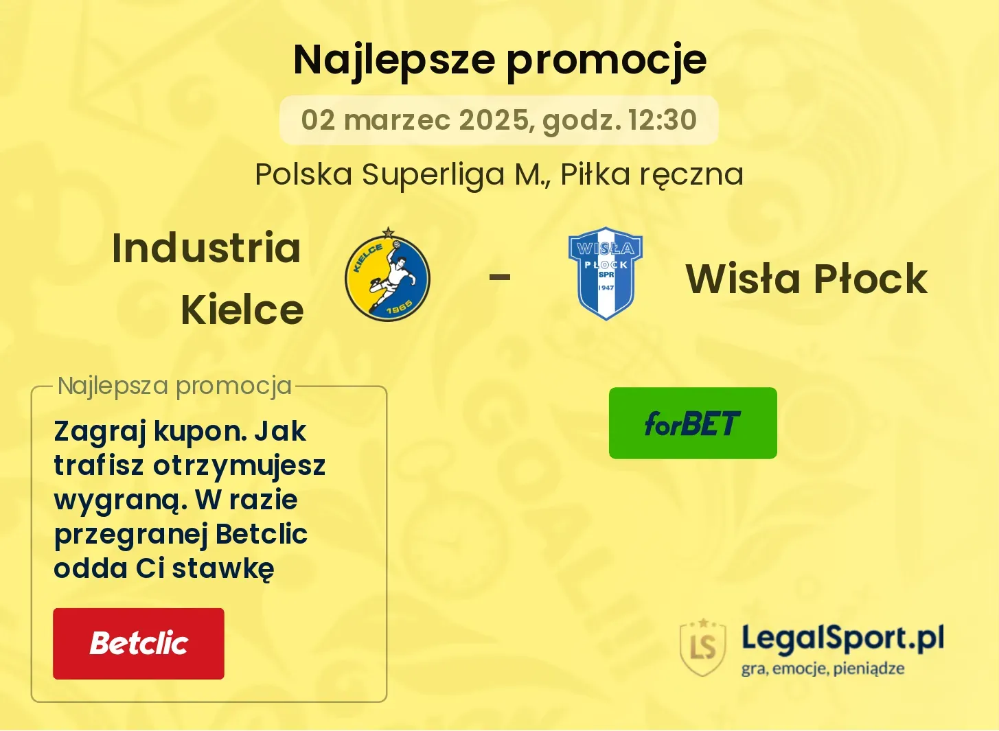 Wisła Płock - Industria Kielce promocje bonusy na mecz