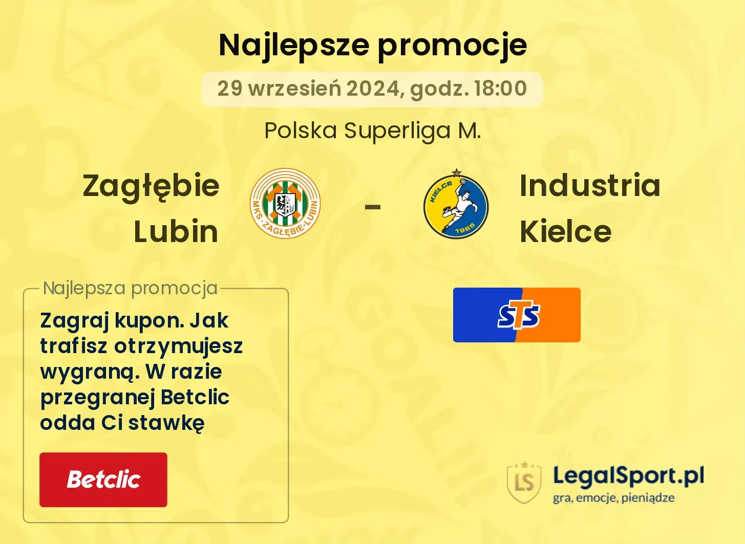 Zagłębie Lubin - Industria Kielce promocje bonusy na mecz