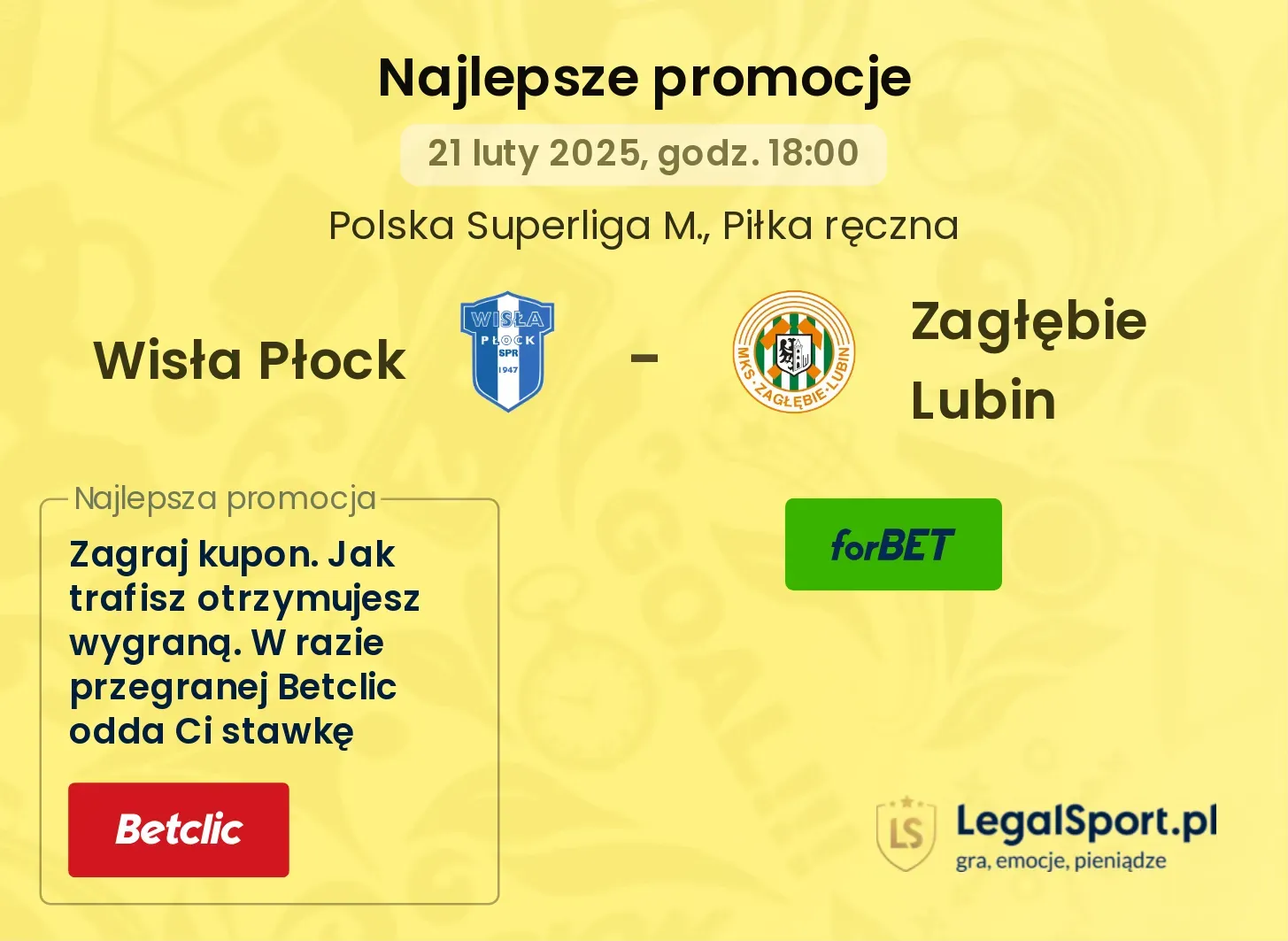 Zagłębie Lubin - Wisła Płock promocje bonusy na mecz