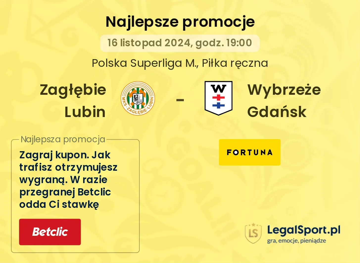 Zagłębie Lubin - Wybrzeże Gdańsk promocje bonusy na mecz