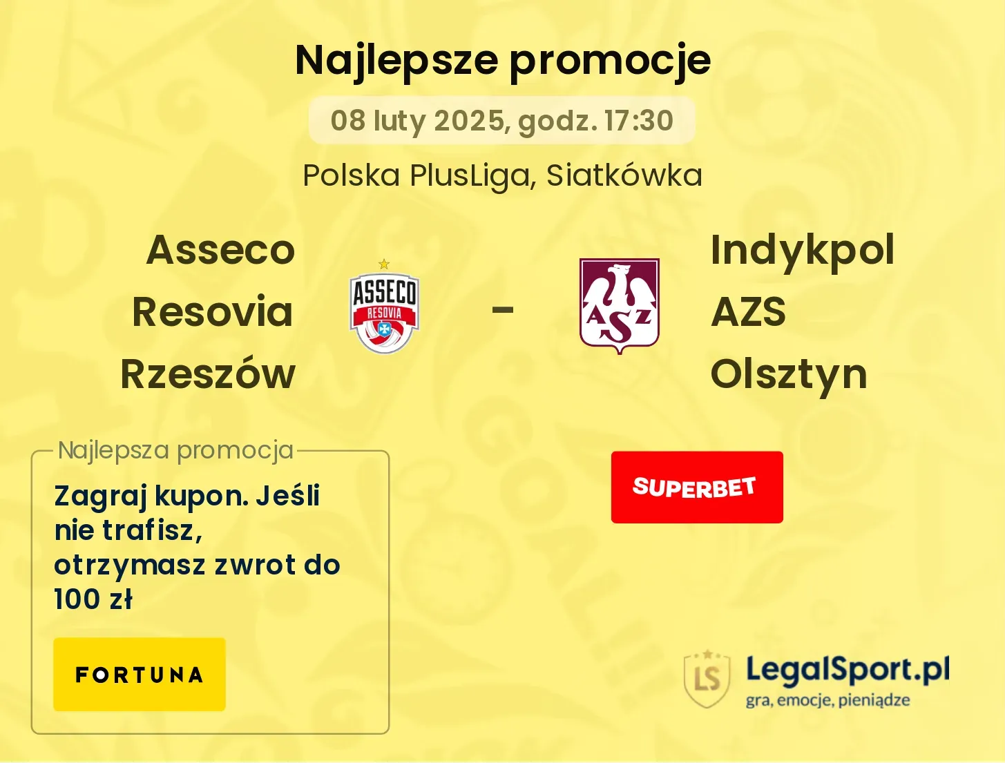 Indykpol AZS Olsztyn - Asseco Resovia Rzeszów promocje bukmacherskie 27.10, 14:45