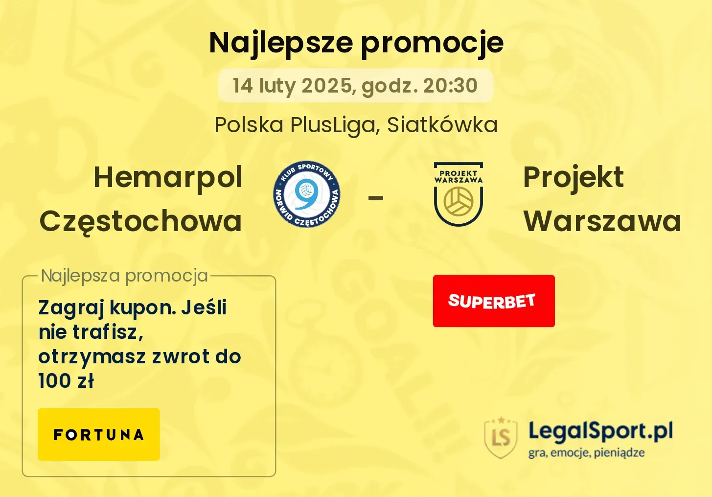 Projekt Warszawa - Hemarpol Częstochowa promocje u bukmacherów 02.11, 20:30