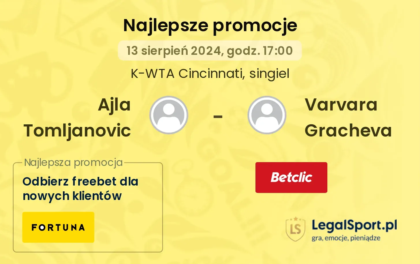 Ajla Tomljanovic - Varvara Gracheva promocje bukmacherskie (13.08, 17:00)