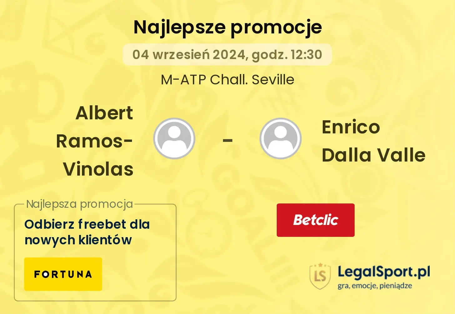 Albert Ramos-Vinolas - Enrico Dalla Valle promocje bukmacherskie 04.09, 12:30