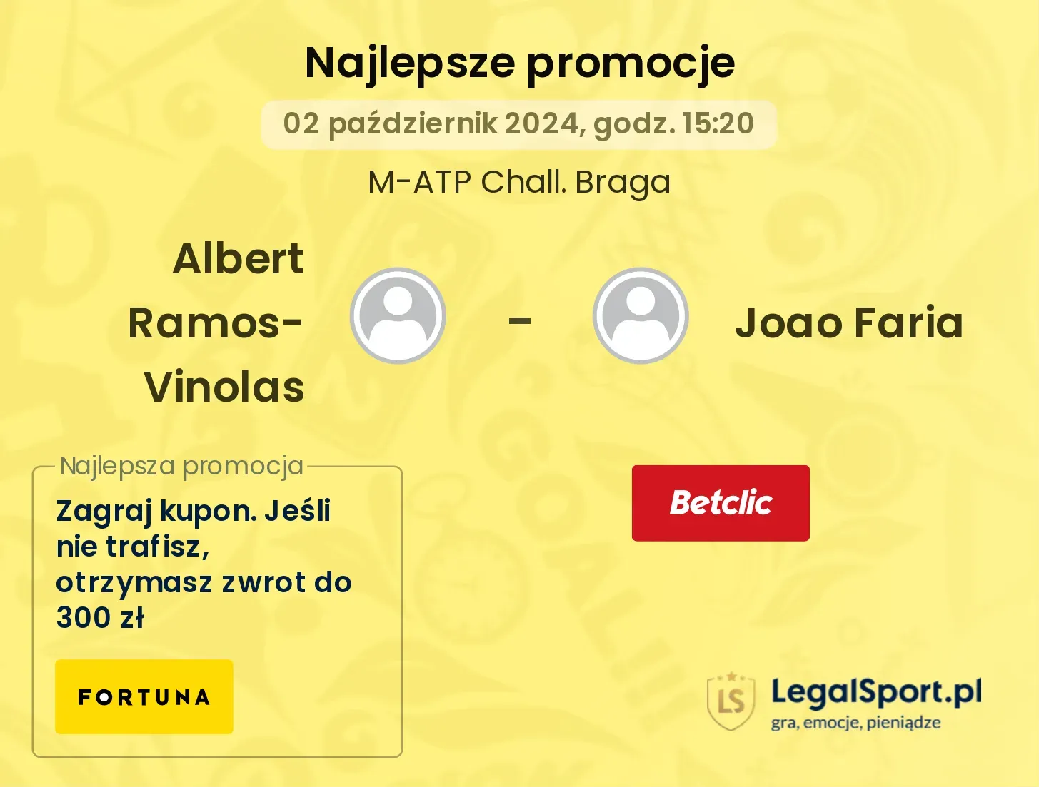 Albert Ramos-Vinolas - Joao Faria promocje bonusy na mecz