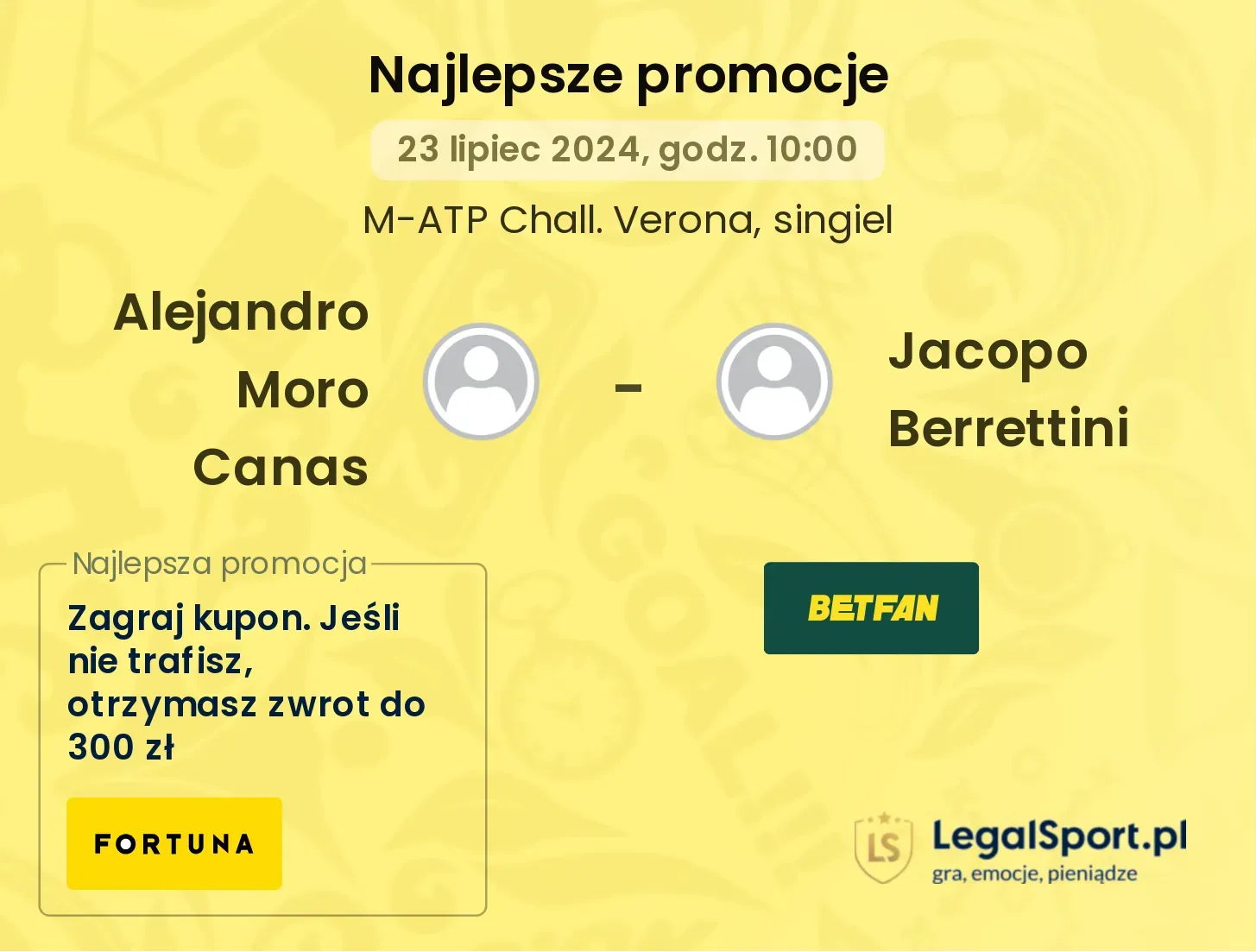 Alejandro Moro Canas - Jacopo Berrettini promocje u bukmacherów (23.07, 10:00)