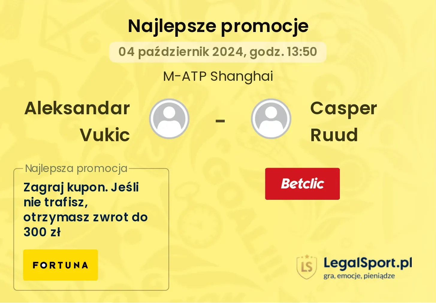 Aleksandar Vukic - Casper Ruud promocje bukmacherskie 04.10, 13:50