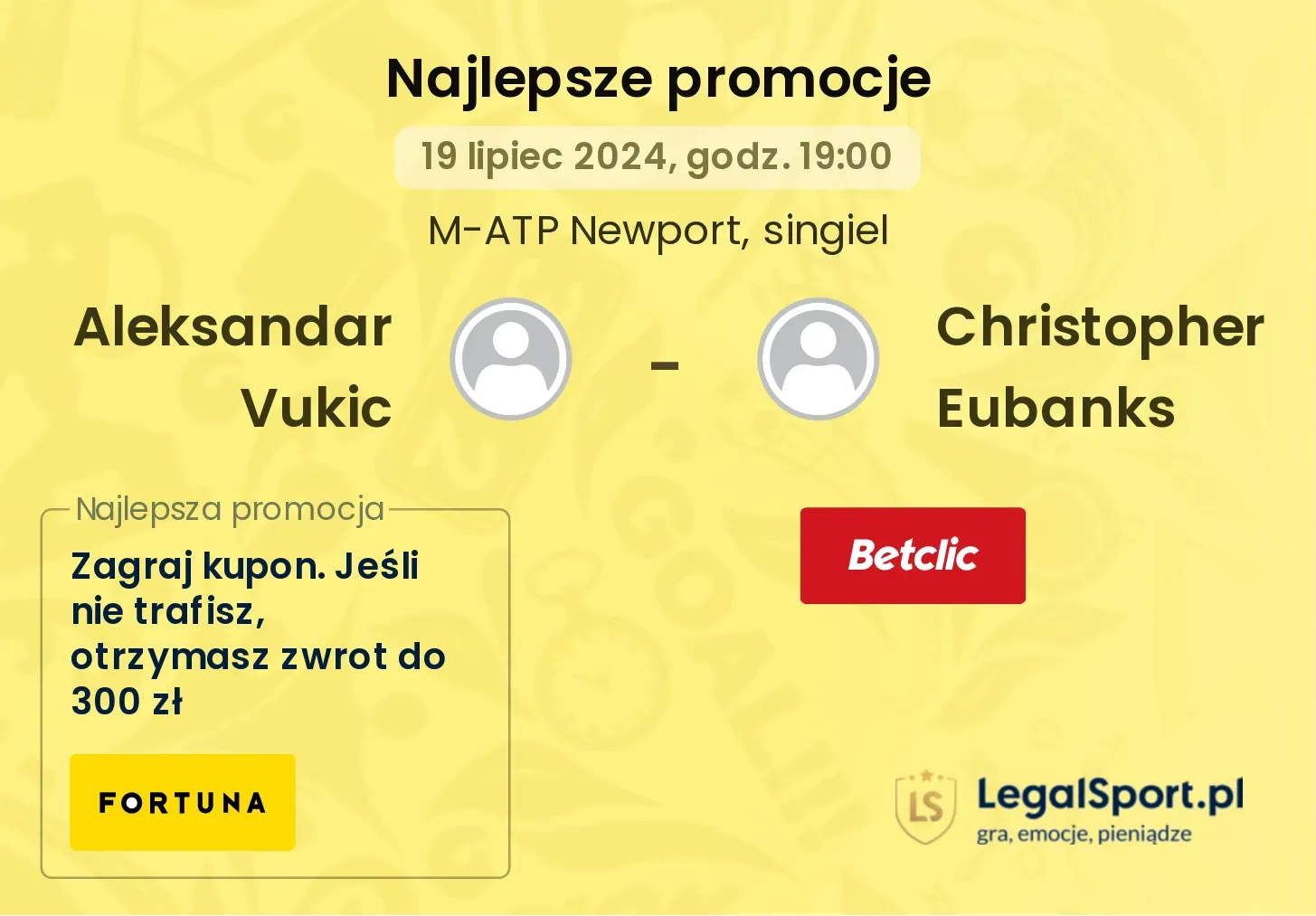 Aleksandar Vukic - Christopher Eubanks promocje u bukmacherów (19.07, 19:00)