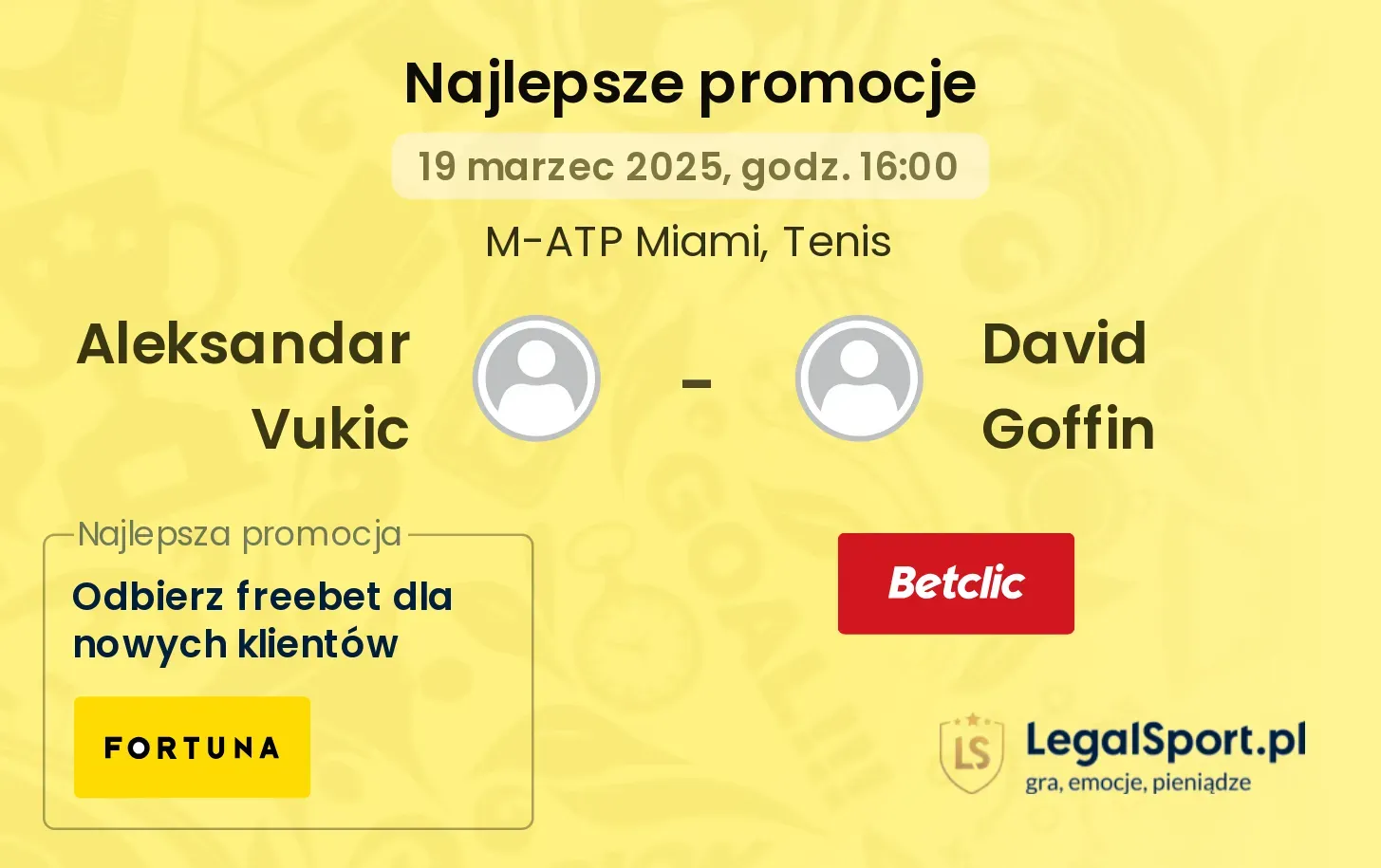 Aleksandar Vukic - David Goffin promocje bonusy na mecz