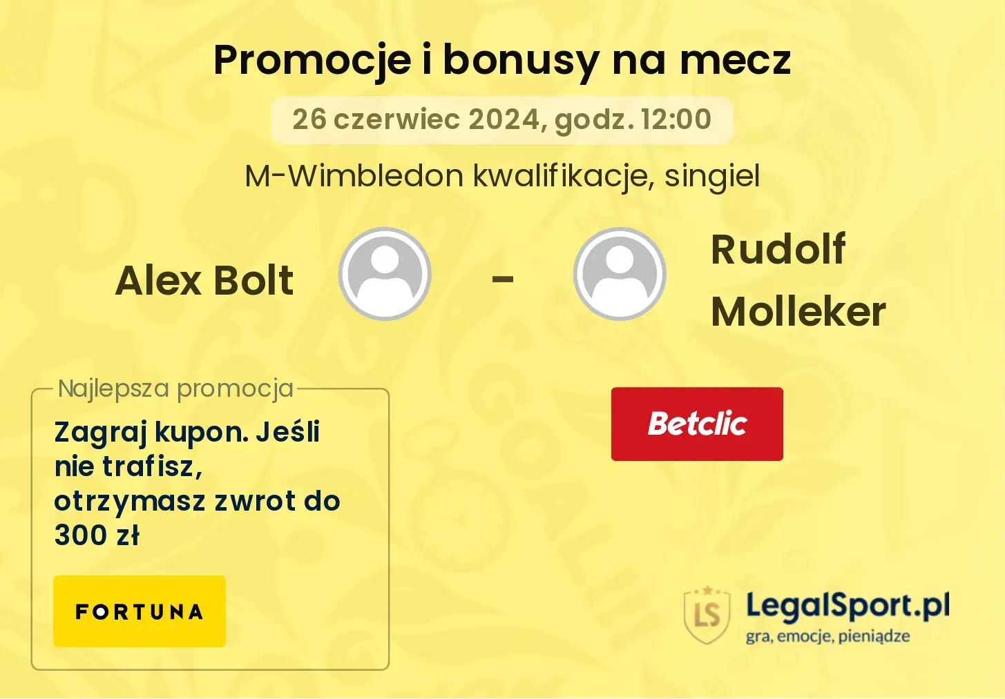 Alex Bolt - Rudolf Molleker promocje bonusy na mecz