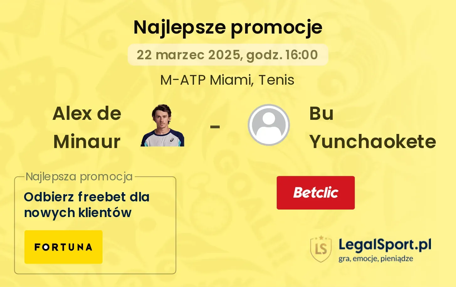 Alex de Minaur - Bu Yunchaokete promocje bonusy na mecz