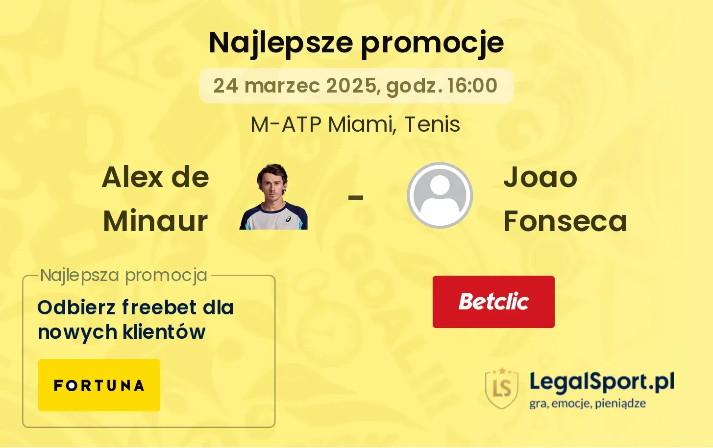 Alex de Minaur - Joao Fonseca promocje u bukmacherów