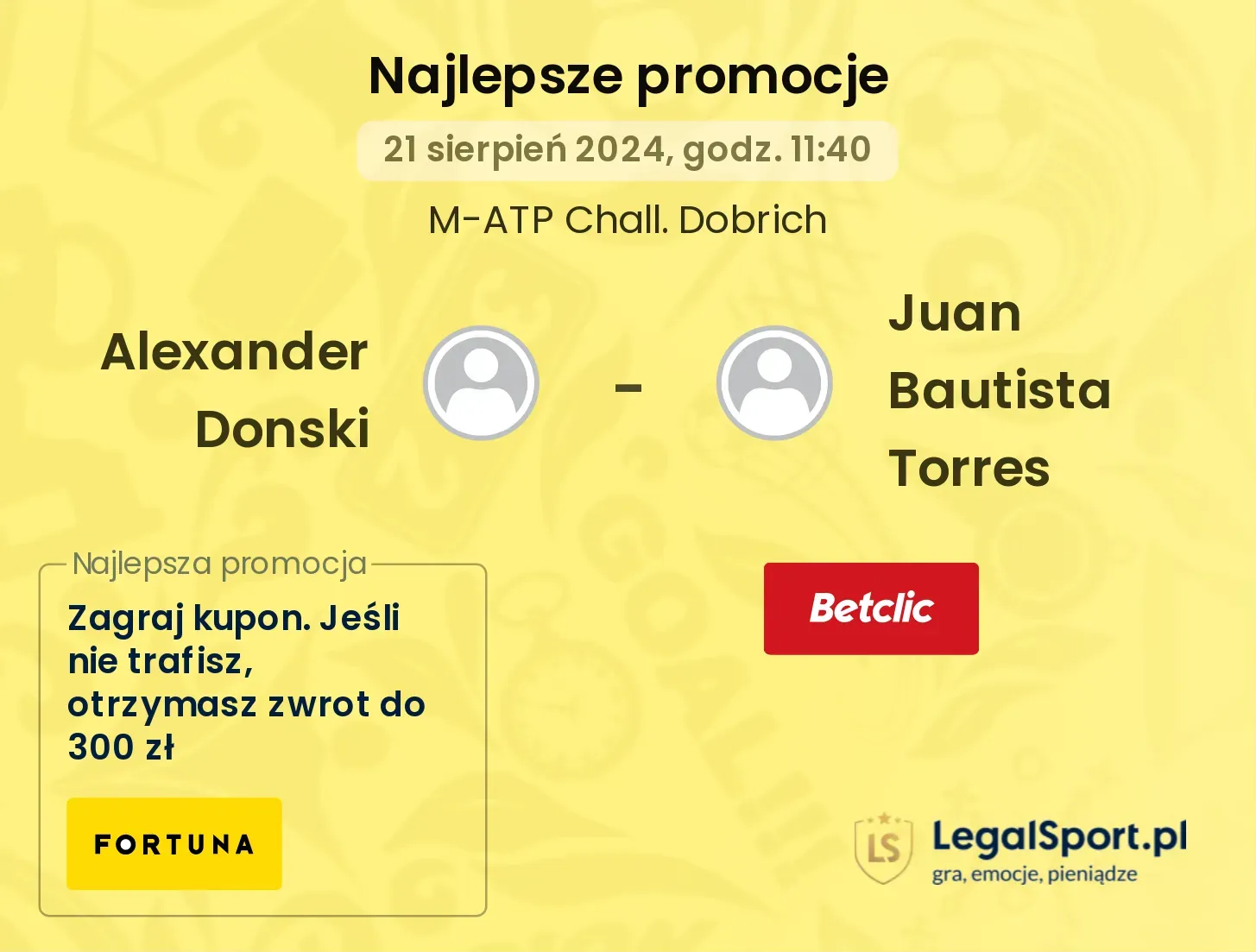 Alexander Donski - Juan Bautista Torres promocje bonusy na mecz