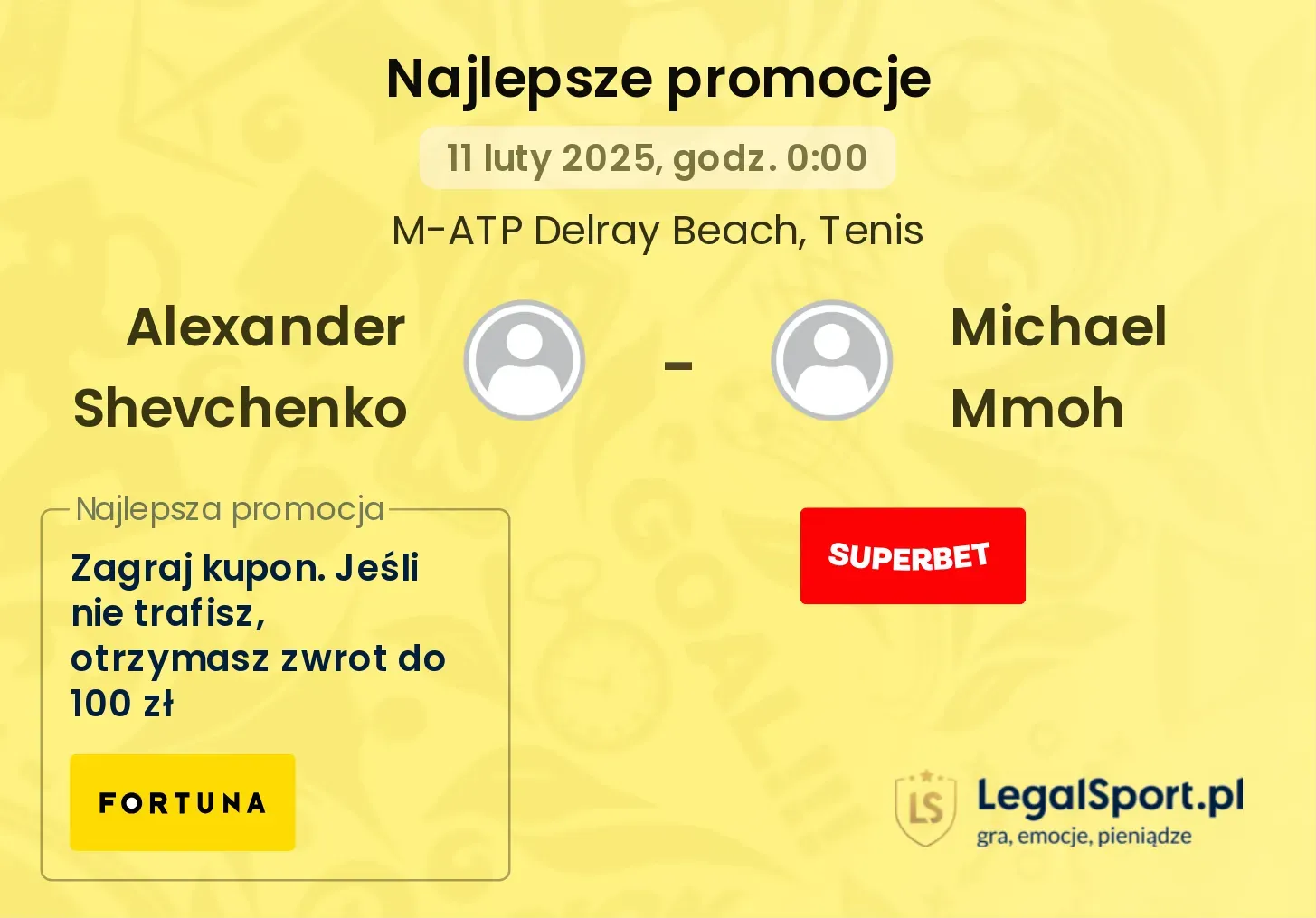 Alexander Shevchenko - Michael Mmoh promocje bonusy na mecz