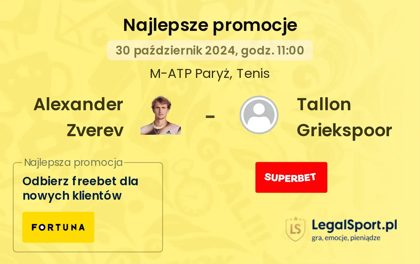 Alexander Zverev - Tallon Griekspoor promocje bonusy na mecz