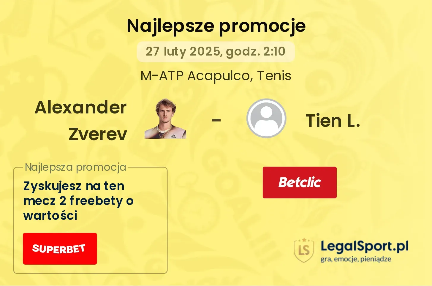 Alexander Zverev - Tien L. promocje bonusy na mecz