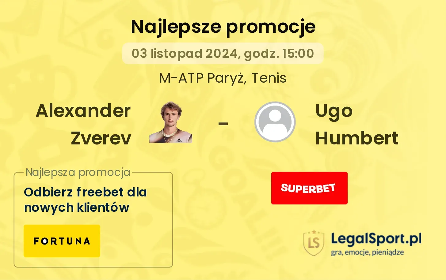 Alexander Zverev - Ugo Humbert promocje bonusy na mecz