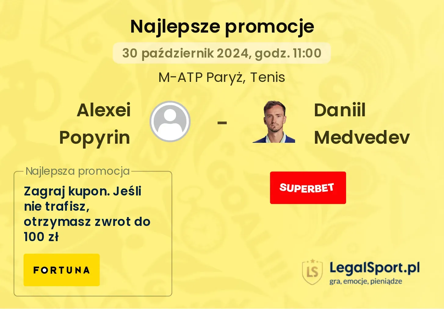 Alexei Popyrin - Daniil Medvedev promocje bonusy na mecz