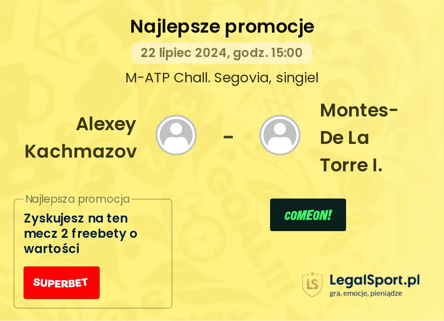 Alexey Kachmazov - Montes-De La Torre I. promocje bukmacherskie (22.07, 15:00)