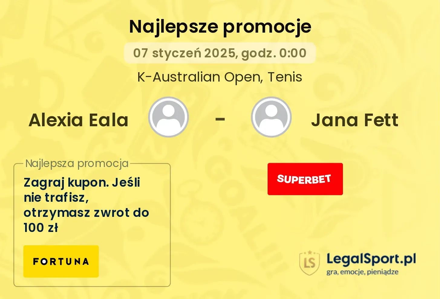 Alexia Eala - Jana Fett promocje bonusy na mecz