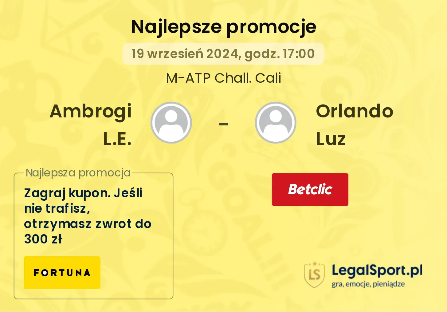 Ambrogi L.E. - Orlando Luz promocje u bukmacherów 19.09, 17:00