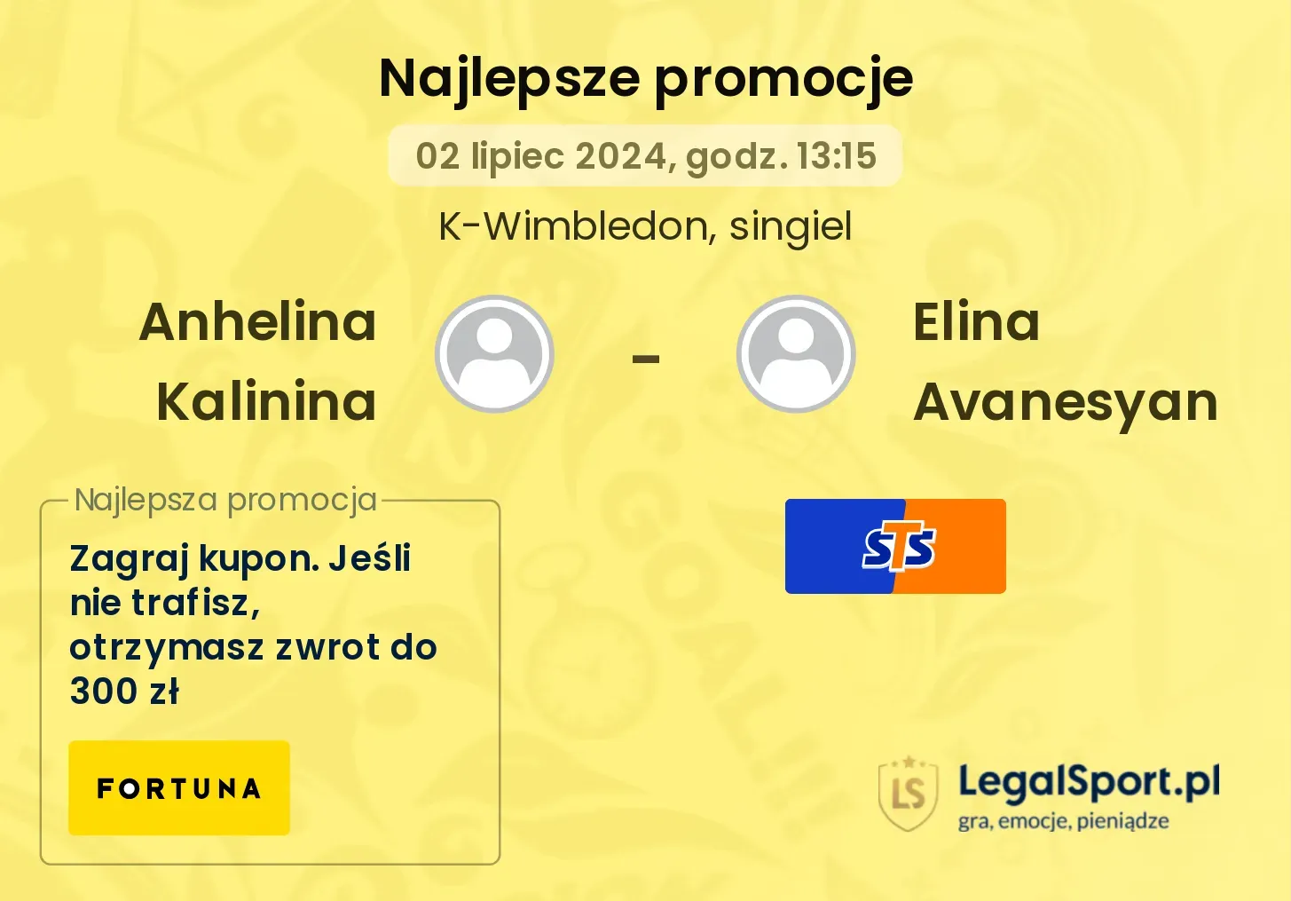 Anhelina Kalinina - Elina Avanesyan promocje u bukmacherów (02.07, 13:15)