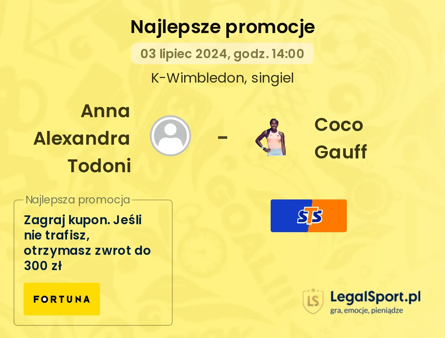 Anna Alexandra Todoni - Coco Gauff promocje bonusy na mecz