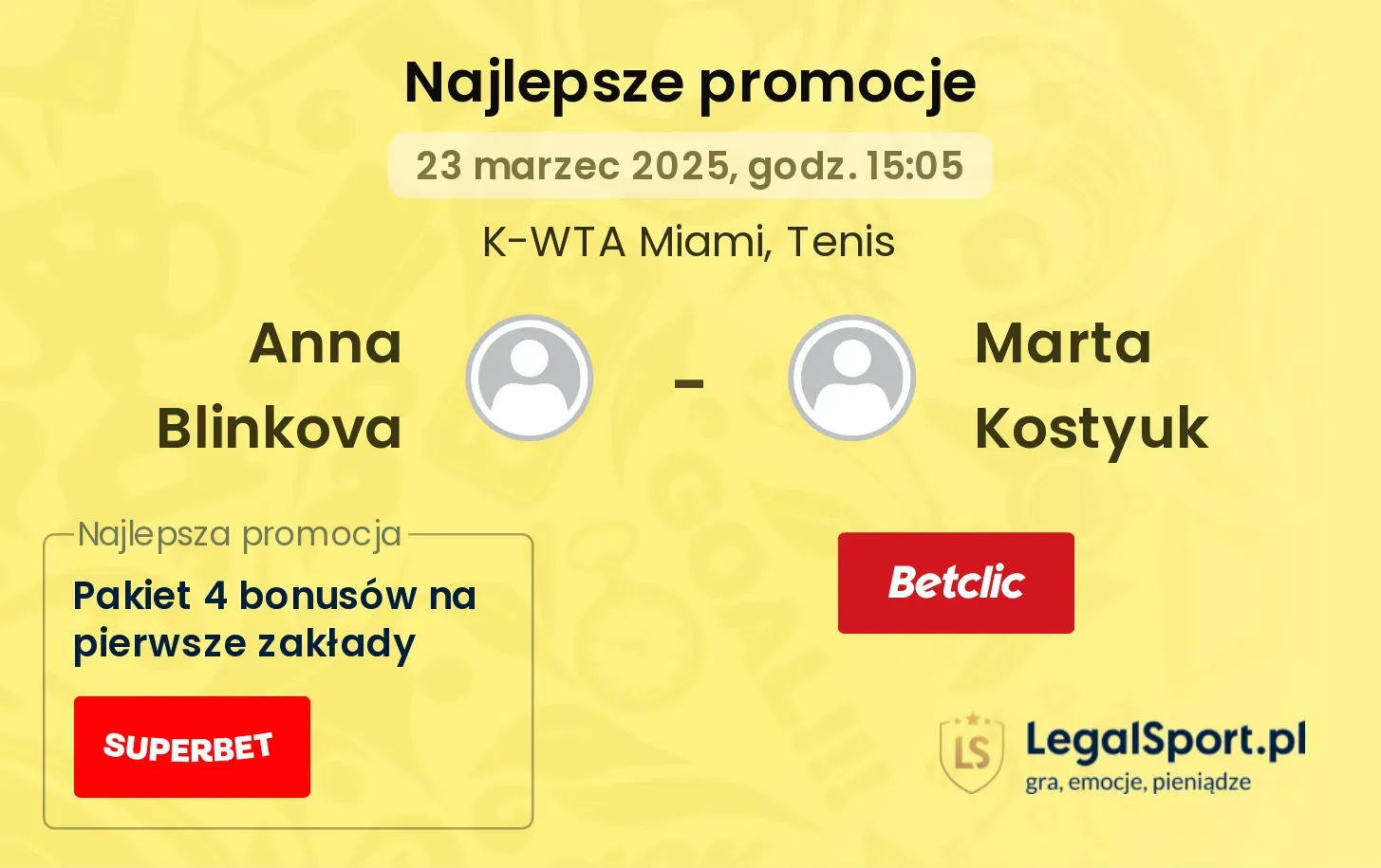 Anna Blinkova - Marta Kostyuk promocje bonusy na mecz