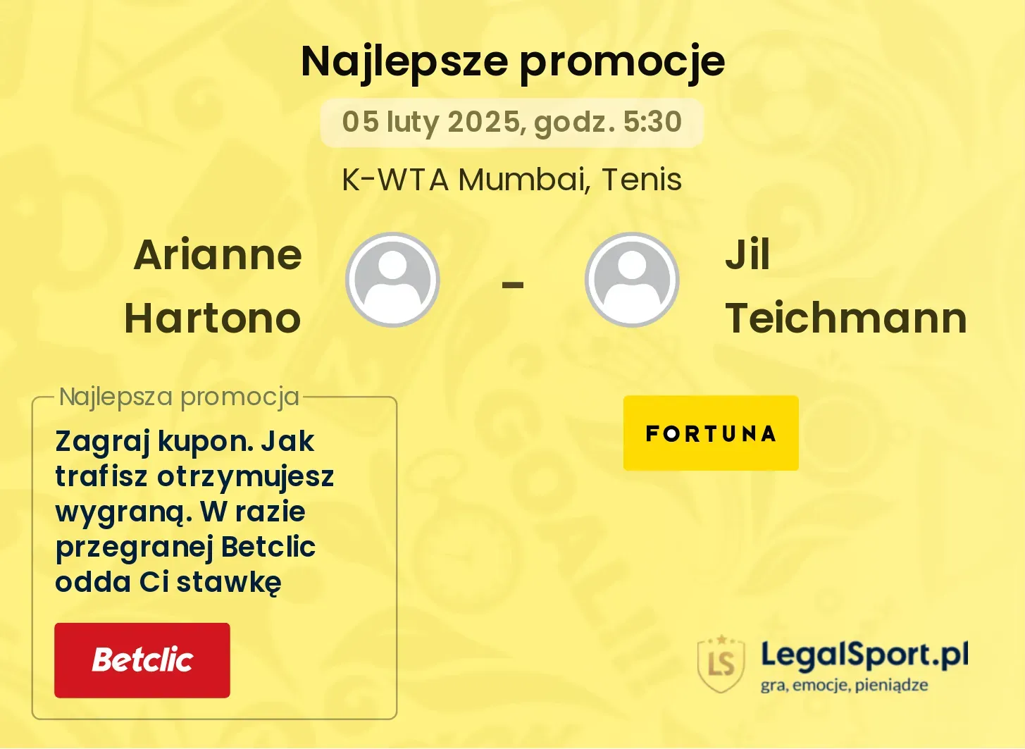 Arianne Hartono - Jil Teichmann promocje bonusy na mecz