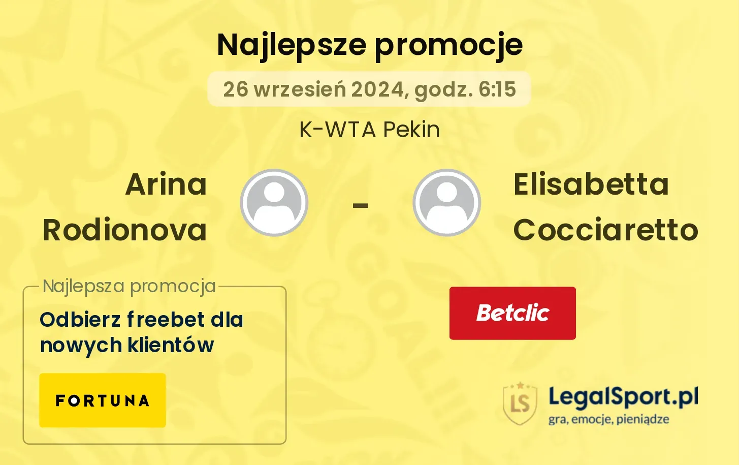 Arina Rodionova - Elisabetta Cocciaretto promocje u bukmacherów 26.09, 06:15