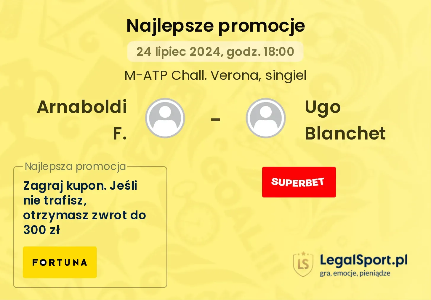 Arnaboldi F. - Ugo Blanchet promocje u bukmacherów (24.07, 18:00)