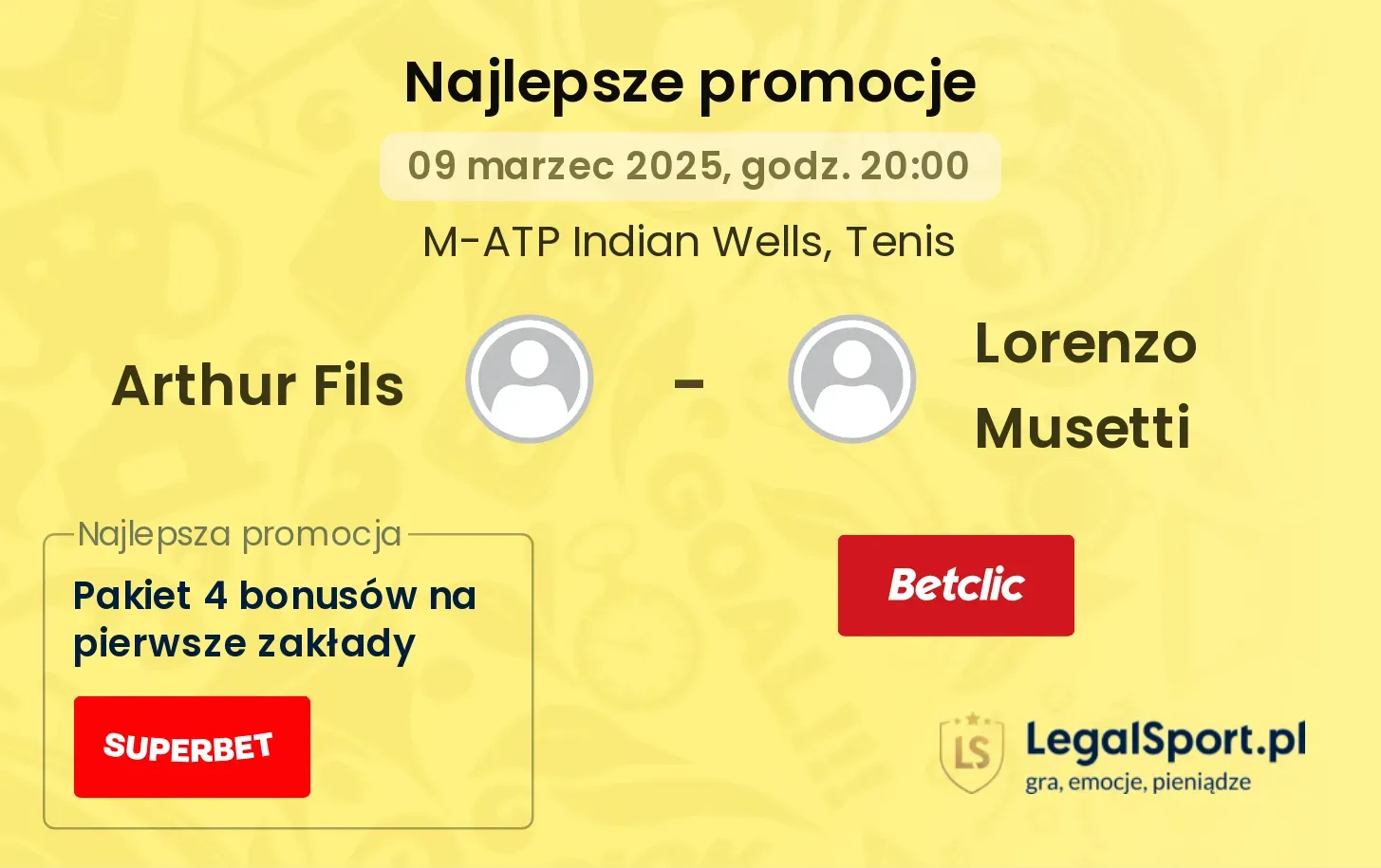 Arthur Fils - Lorenzo Musetti promocje u bukmacherów