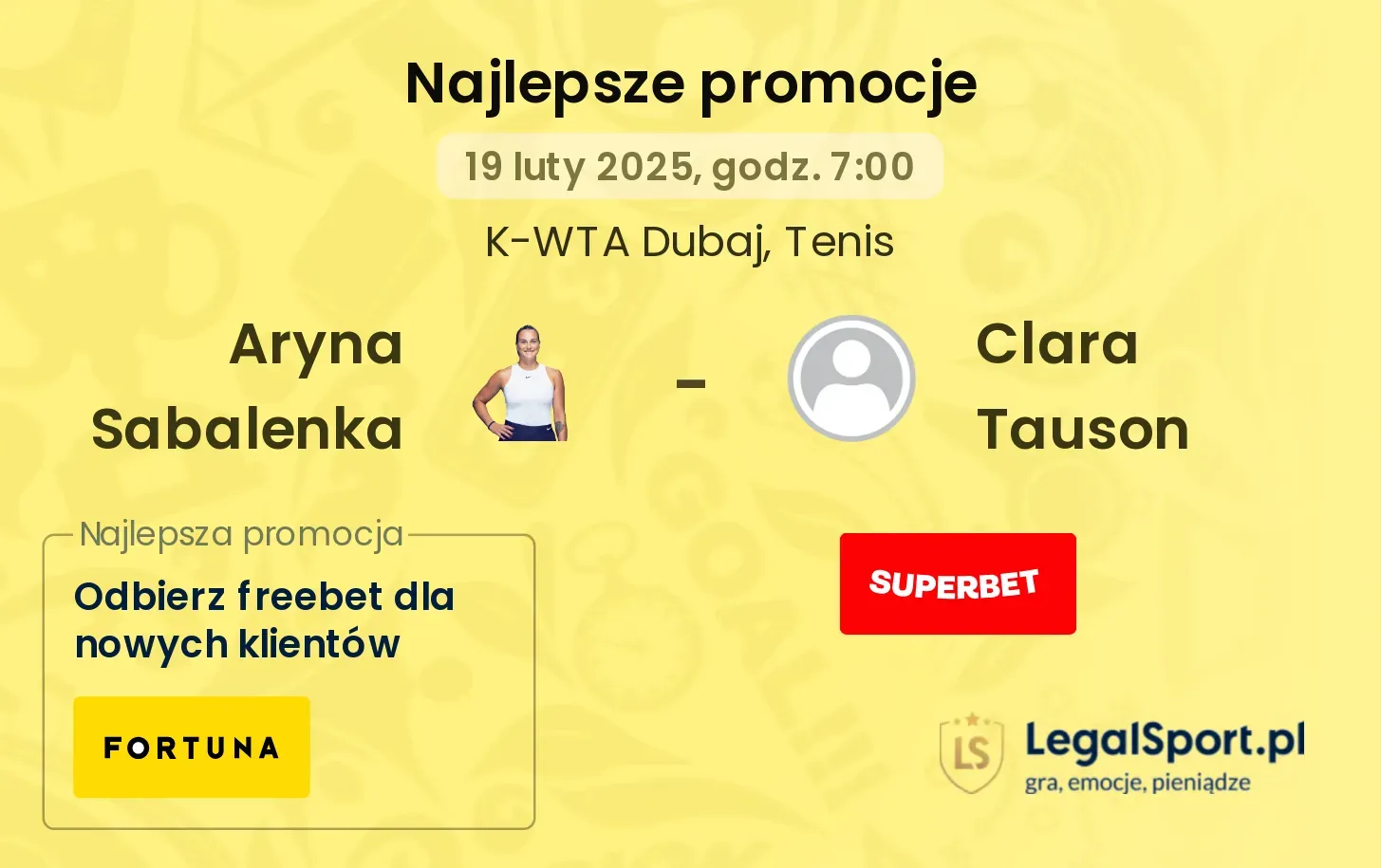 Aryna Sabalenka - Clara Tauson promocje bonusy na mecz