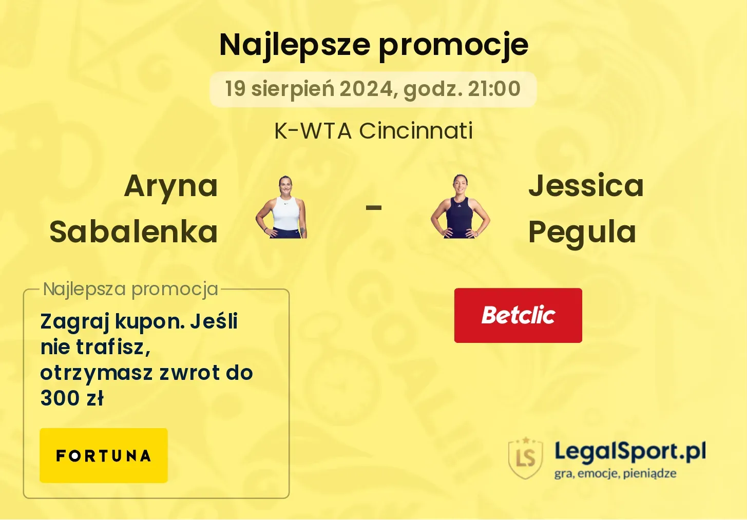 Aryna Sabalenka - Jessica Pegula promocje u bukmacherów (19.08, 21:00)