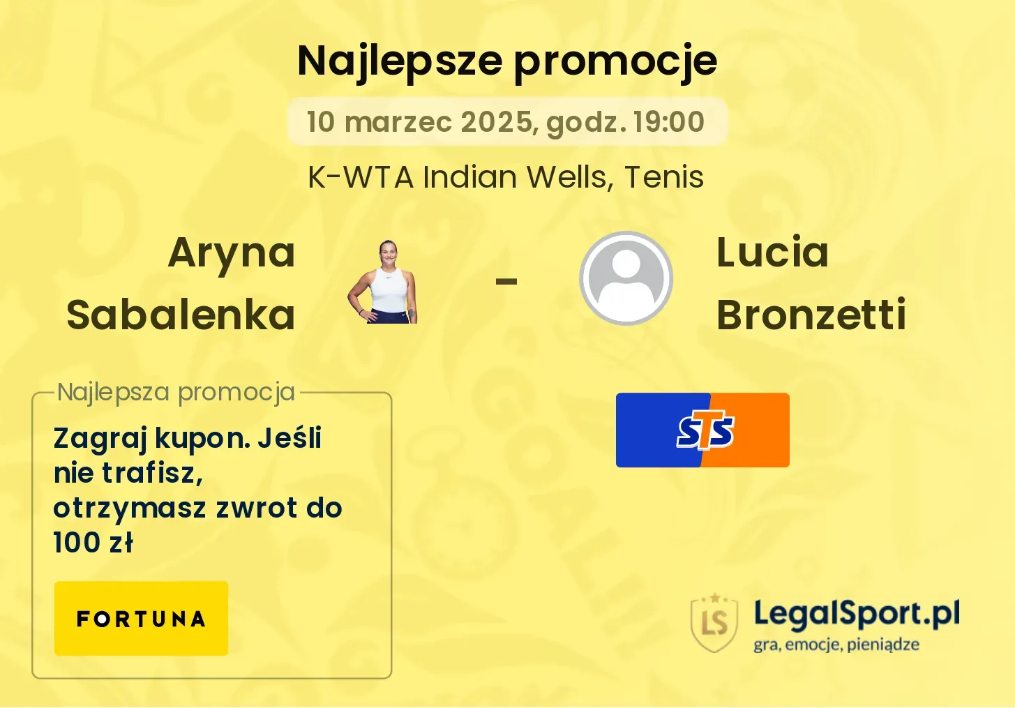 Aryna Sabalenka - Lucia Bronzetti promocje bonusy na mecz