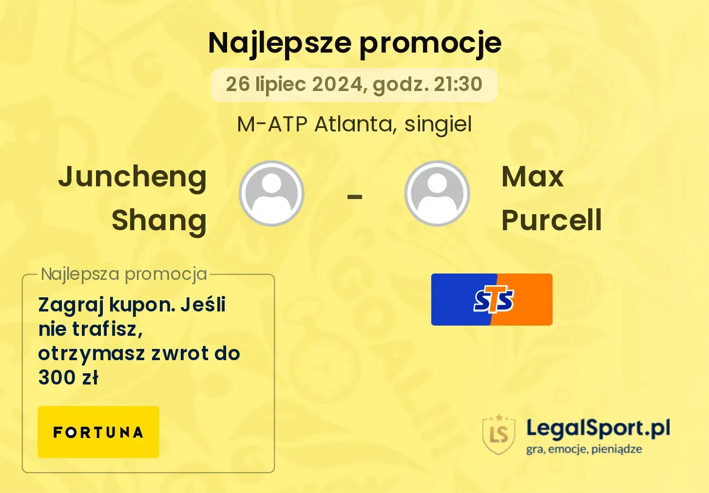 Juncheng Shang - Max Purcell promocje bonusy na mecz