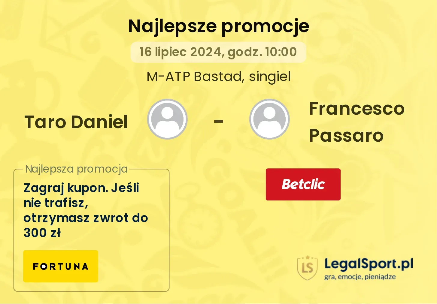 Taro Daniel - Francesco Passaro promocje bonusy na mecz