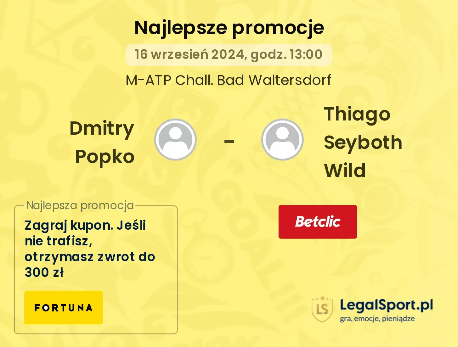 Dmitry Popko - Thiago Seyboth Wild promocje bonusy na mecz