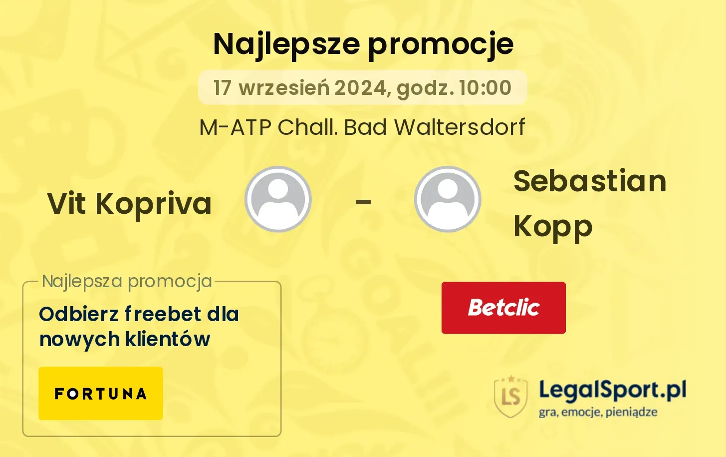 Vit Kopriva - Sebastian Kopp promocje bonusy na mecz