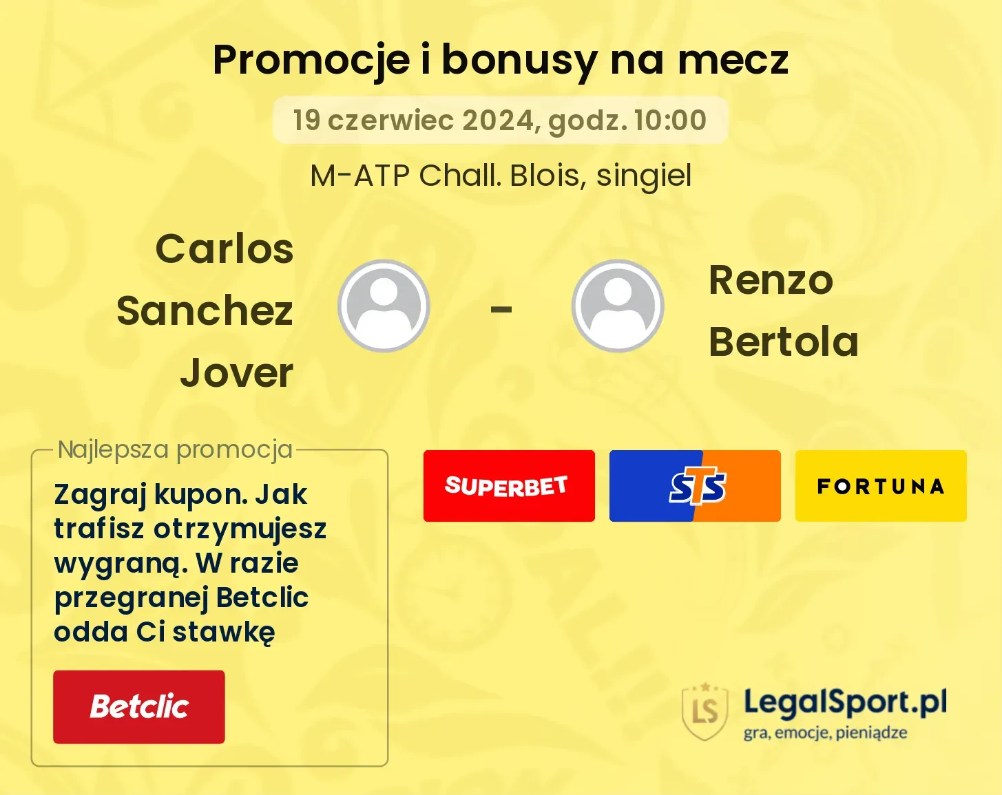 Carlos Sanchez Jover - Renzo Bertola promocje bonusy na mecz