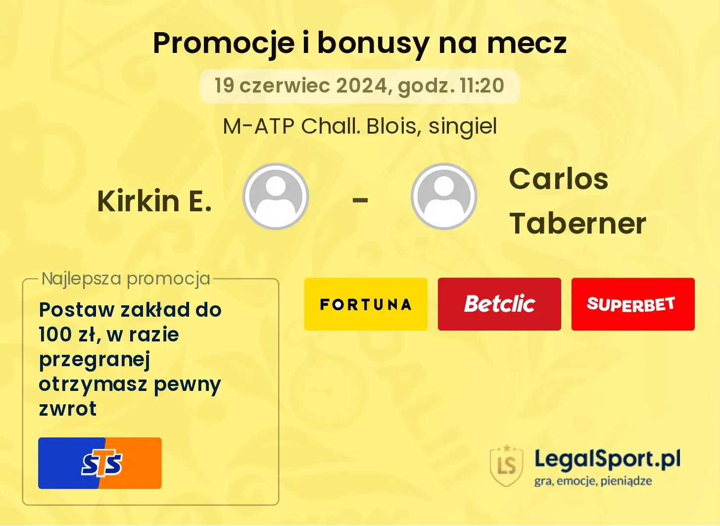 Kirkin E. - Carlos Taberner promocje bonusy na mecz