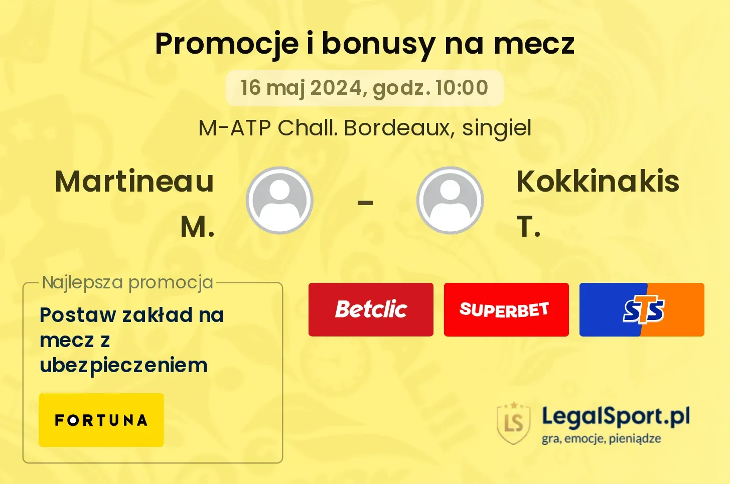 Martineau M. - Kokkinakis T. promocje bonusy na mecz