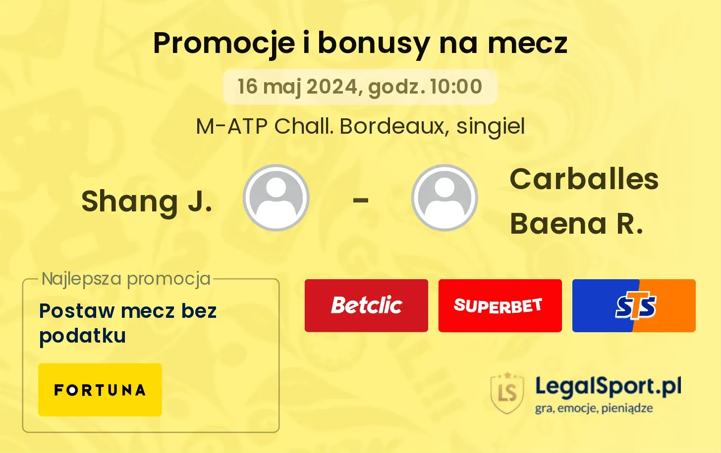 Shang J. - Carballes Baena R. promocje bonusy na mecz