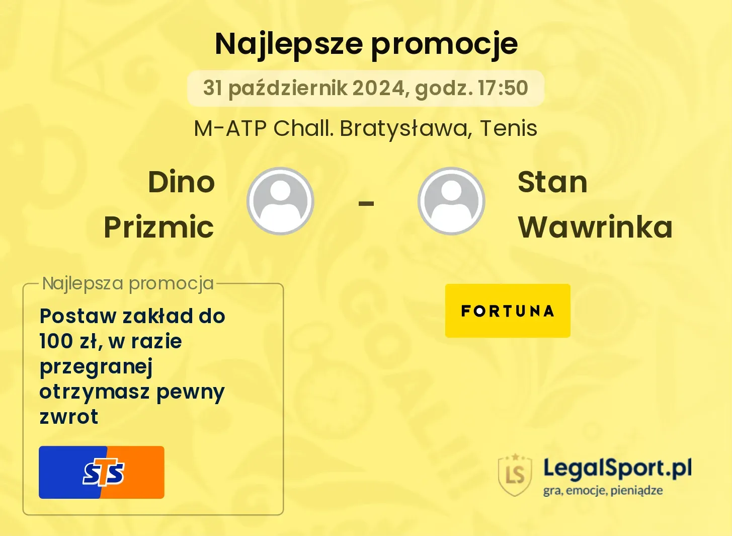 Dino Prizmic - Stan Wawrinka promocje bonusy na mecz