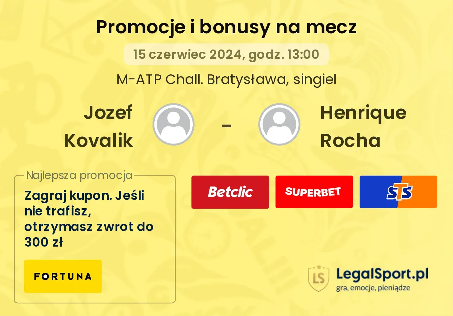 Jozef Kovalik - Henrique Rocha promocje bonusy na mecz