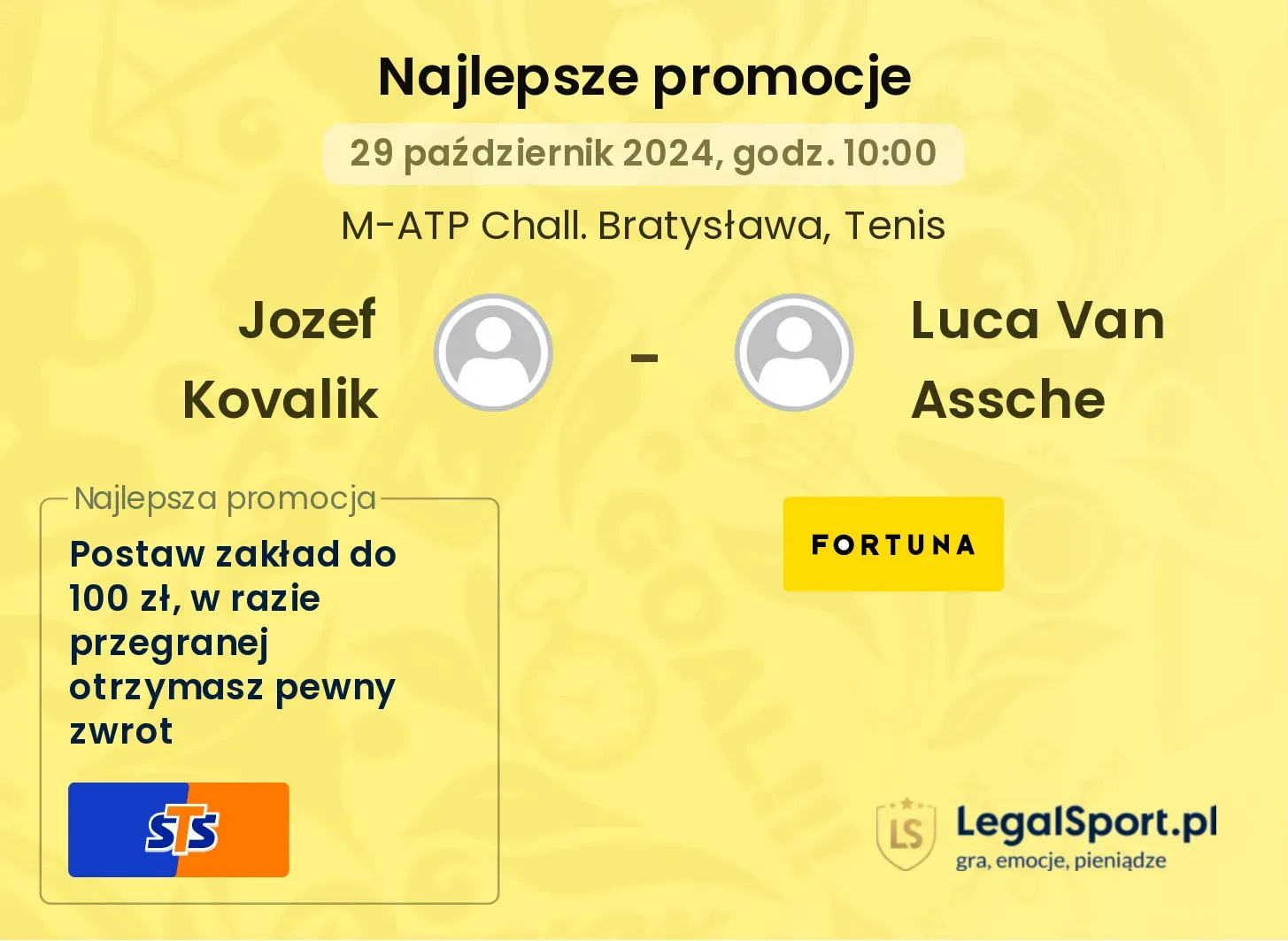 Jozef Kovalik - Luca Van Assche promocje bonusy na mecz