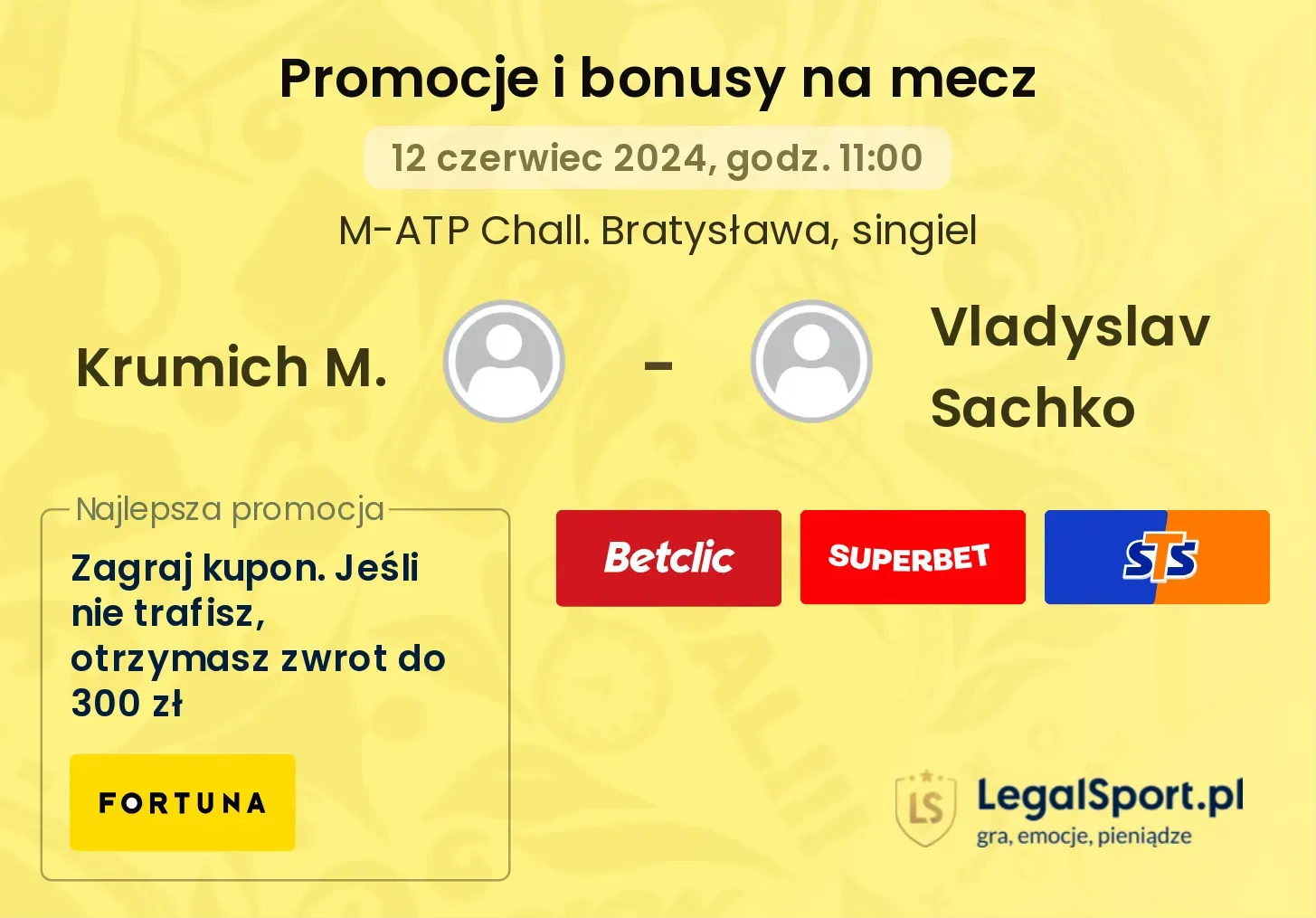 Krumich M. - Vladyslav Sachko promocje bonusy na mecz