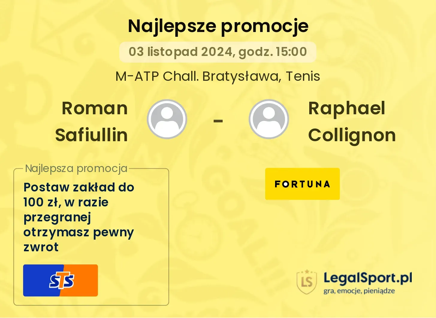 Roman Safiullin - Raphael Collignon promocje bonusy na mecz