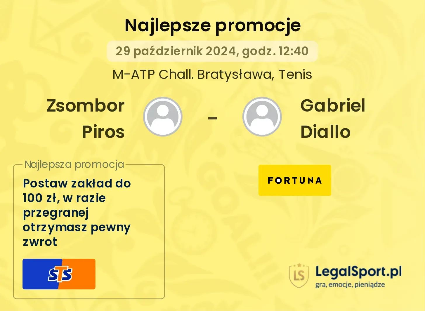 Zsombor Piros - Gabriel Diallo promocje bonusy na mecz